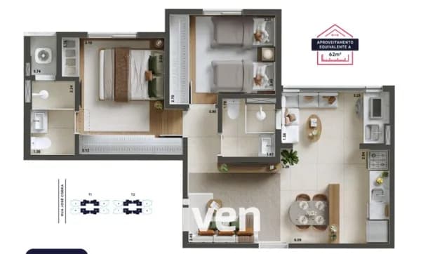 APARTAMENTO À VENDA, 2 QUARTOS, 56 M²!!