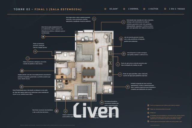 APARTAMENTO À VENDA, 2 QUARTOS, 83 M²!!