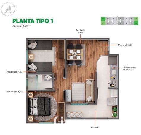 APARTAMENTO À VENDA COM 2 QUARTOS, 51M²