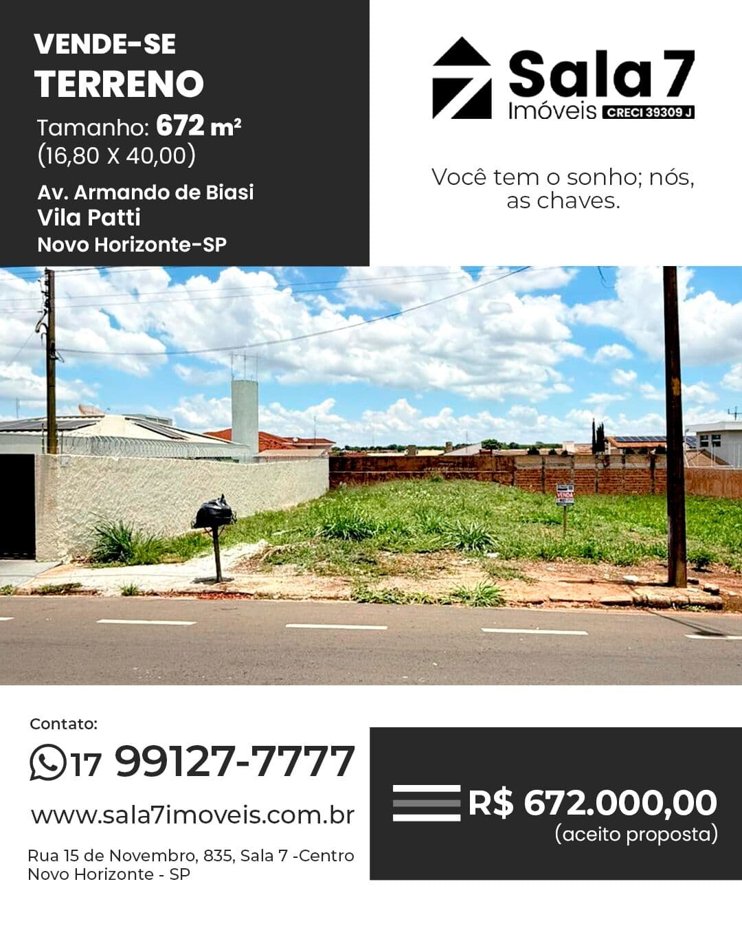 Terreno de alto padrão à venda no Vila Patti em Novo Horizonte