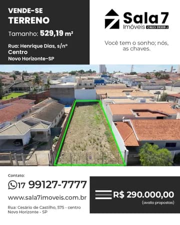 Terreno de 529,19 m² à venda no centro de Novo Horizonte