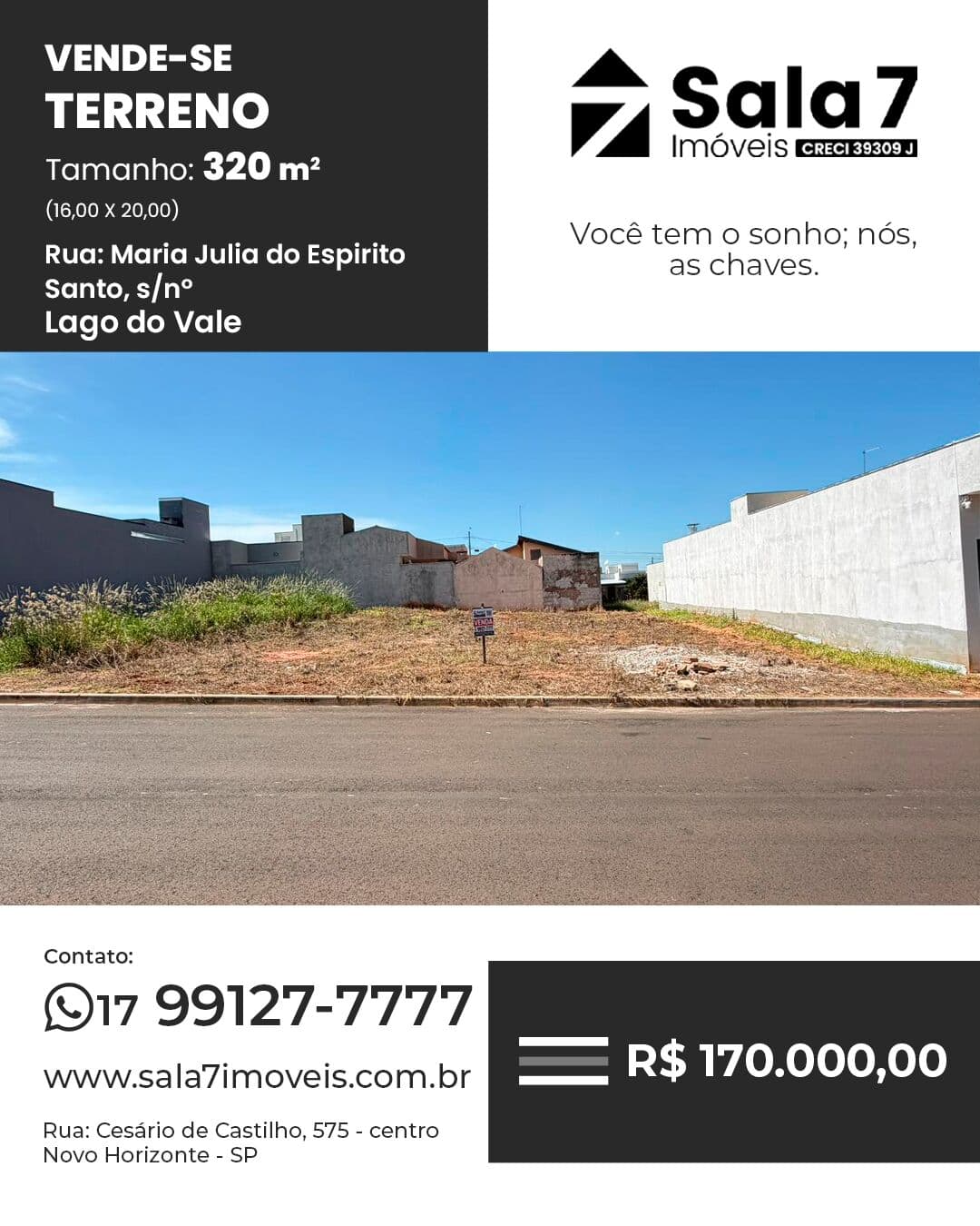 Terreno de 320 m² à venda no Lago do Vale