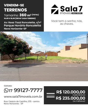 Vendem-se terrenos no Honório Roncoleta em Novo Horizonte/SP