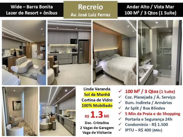 Apto Recreio Barra Bonita Wide 100M²