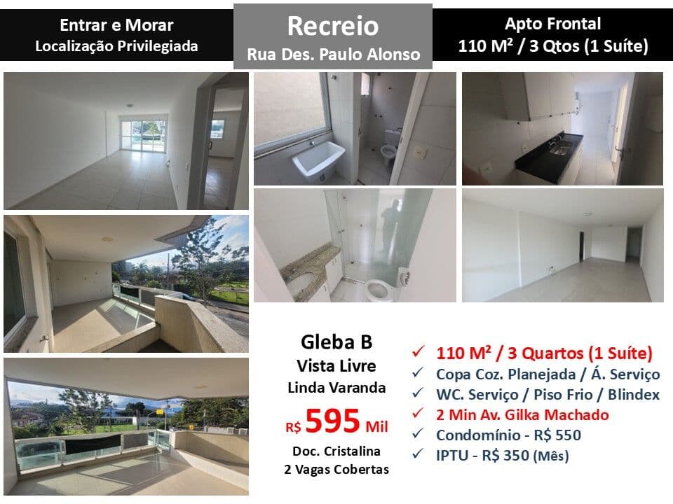 Apto Recreio Gleba C Paulo Alonso 110M²