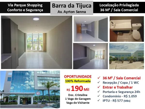Sala Barra da Tijuca Via Parque 36M²