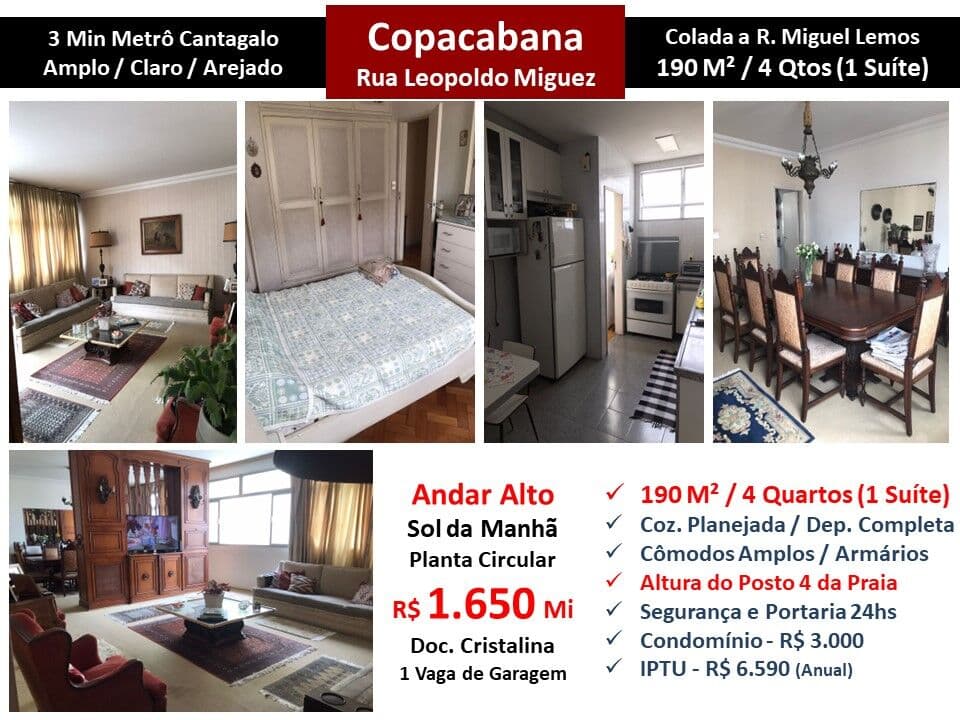 Apto Copacabana Leopoldo Miguez 190M²