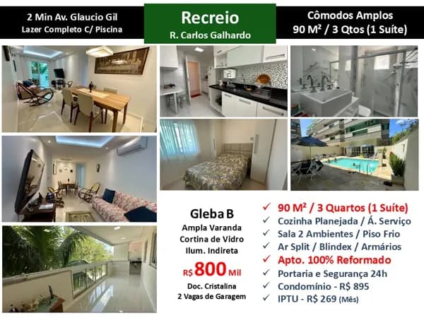 Apto Recreio Gleba B Carlos Galhardo 90M²