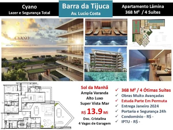 Apto Barra da Tijuca Praia Cyano 368M²