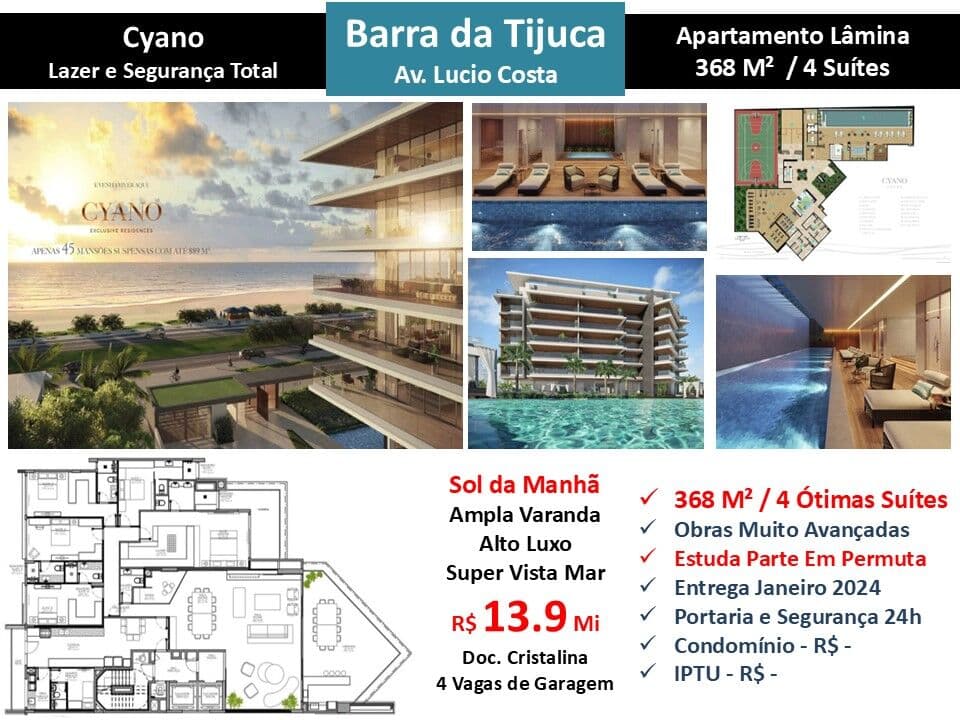 Apto Barra da Tijuca Praia Cyano 368M²