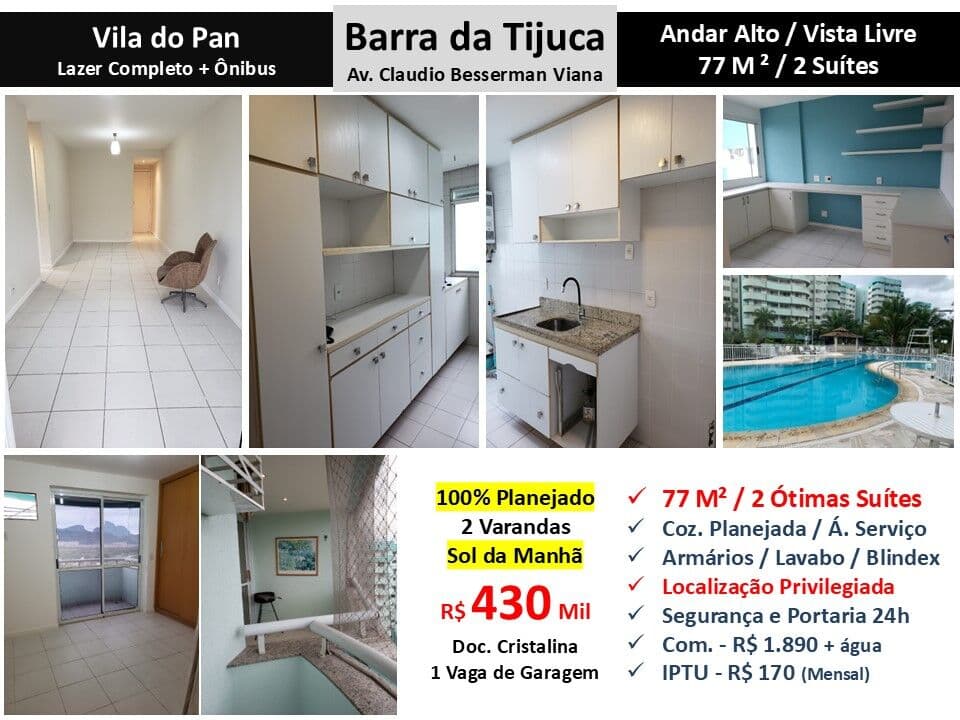 Apto Barra da Tijuca Vila do Pan 77M²