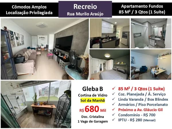 Apto Recreio Gleba B Murilo de Araujo 85M²