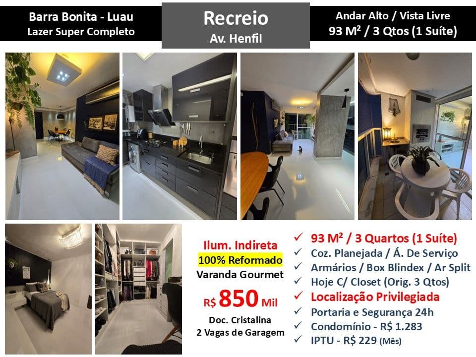 Apto Recreio Barra Bonita Luau 93M²