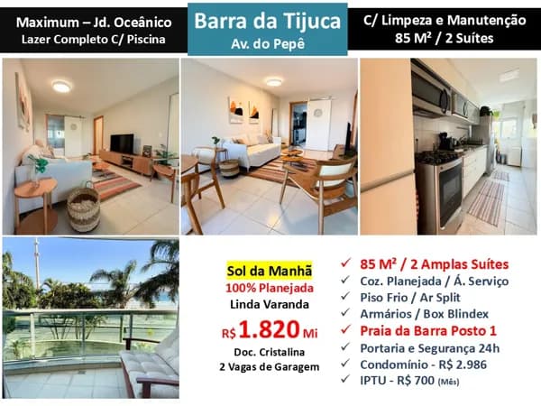 Apto Barra da Tijuca Praia JO Maximum 85M²