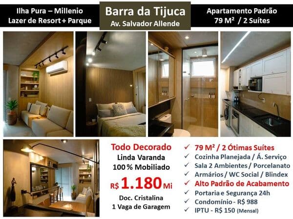 Apto Barra da Tijuca Camorim Ilha Pura Milenio 79M²