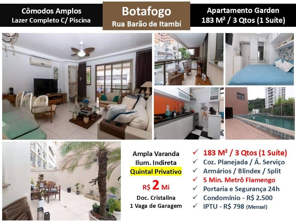 Apto Botafogo Barão de Itambí 183M² Garden