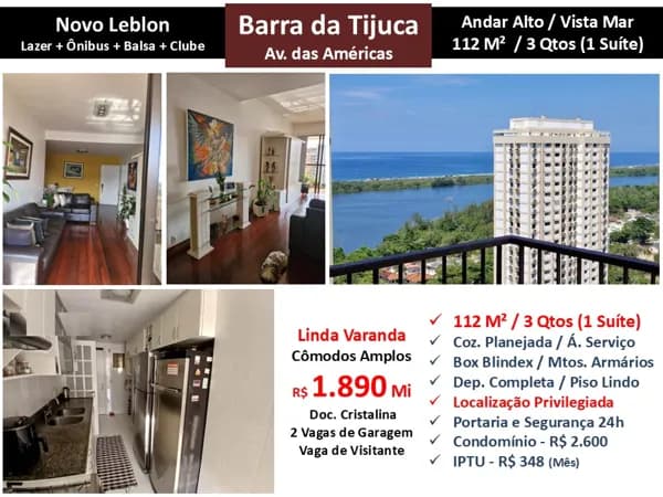 Apto Barra da Tijuca Novo Leblon 112M²