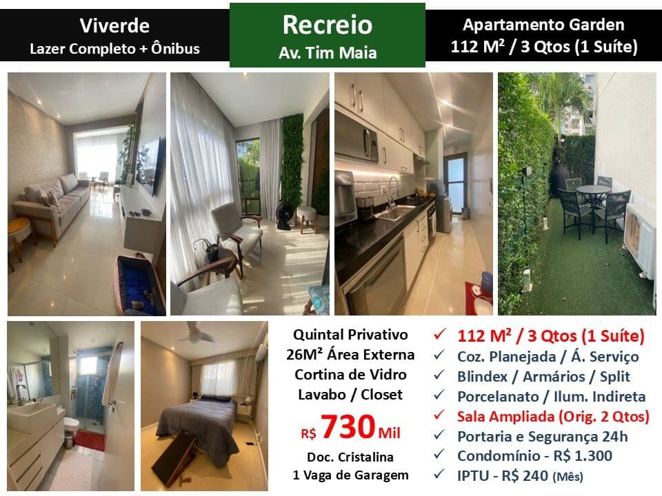 Apto Recreio Zico Viverde 112M² Garden