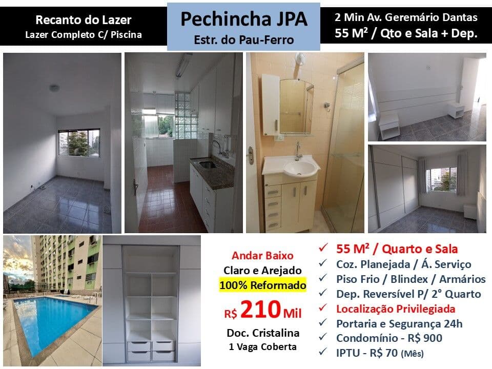 Apto JPA Pechincha Pau Ferro Recanto do Lazer 55M²