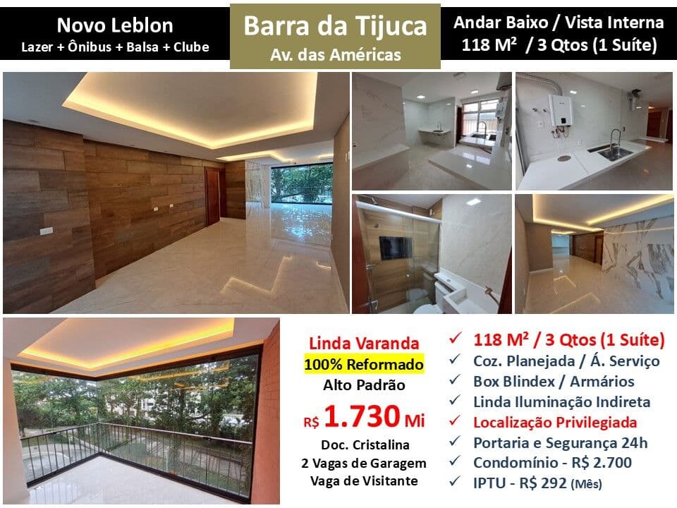 Apto Barra da Tijuca Novo Leblon 118M²