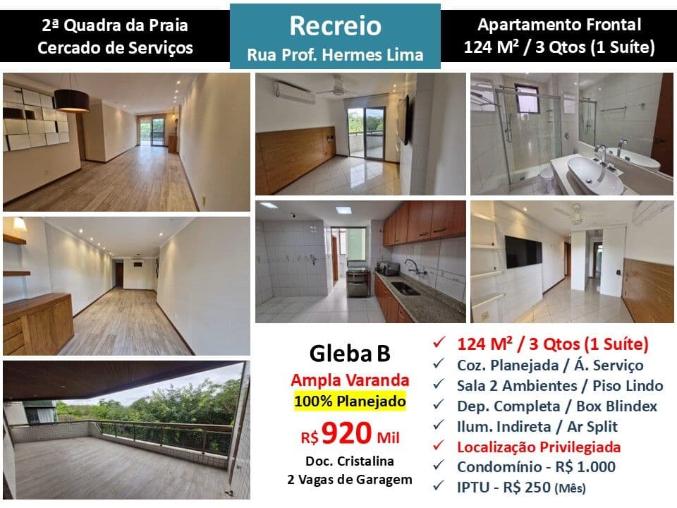 Apto Recreio Gleba B Praia Hermes de Lima 124M²
