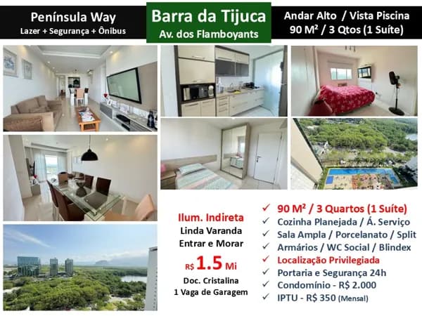 Apto Barra da Tijuca Peninsula Way 90M²