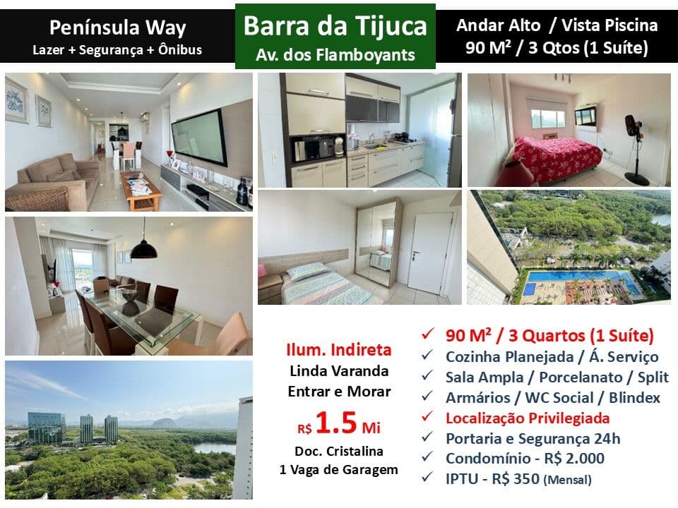 Apto Barra da Tijuca Peninsula Way 90M²