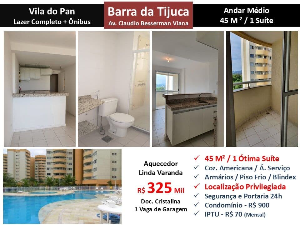 Apto Barra da Tijuca Vila do Pan 45M²
