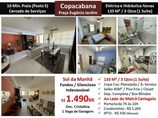 Apto Copacabana Praça Eugênio Jardim 135M²