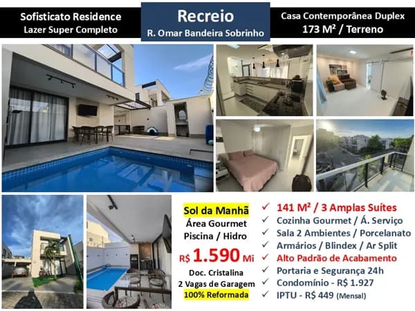 Casa Recreio Zico Sofisticato 141M²