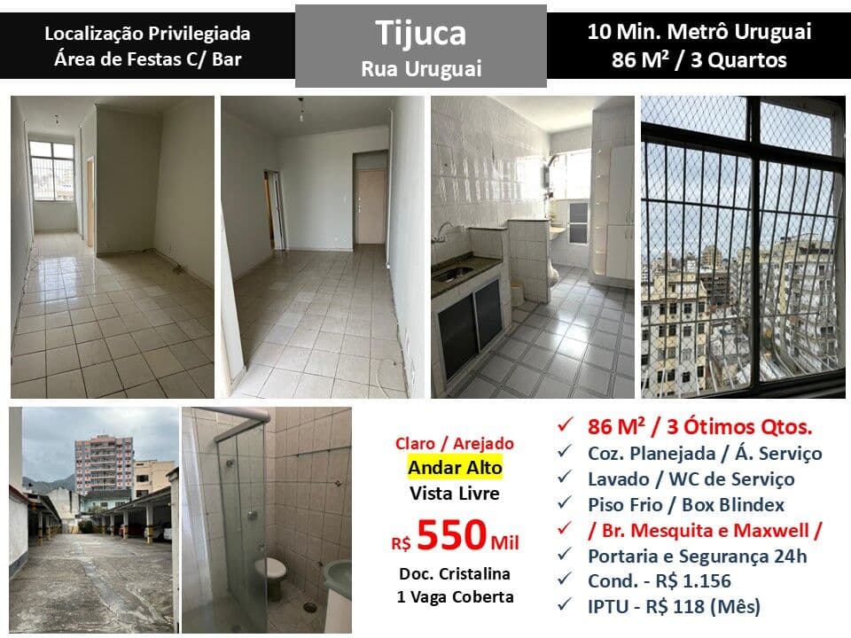 Apto Tijuca Rua Uruguai 86M²