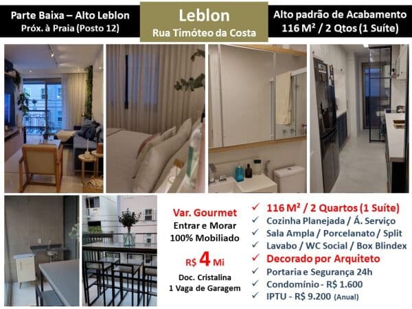 Apto Leblon Alto Leblon Timóteo da Costa 116M² 2