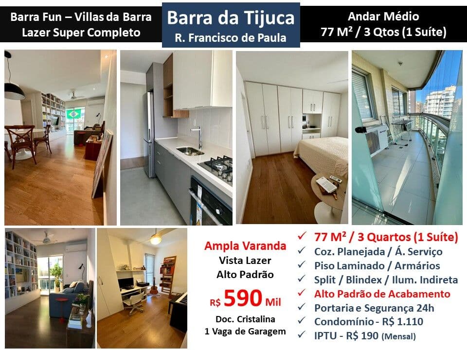 Apto Barra da Tijuca Curicica Barra Fun 77M² 2