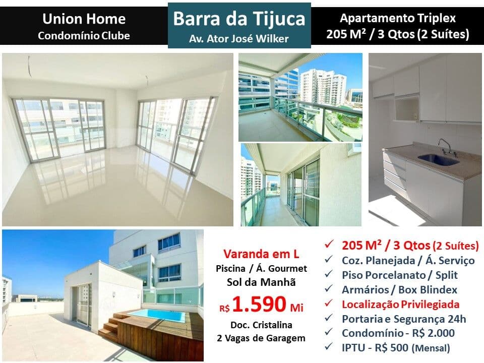 Apto Barra da Tijuca Centro Metropolitano Union Home 205M²