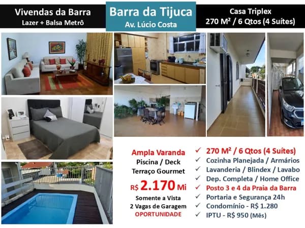 Casa Barra da Tijuca Praia Vivendas da Barra 270M²