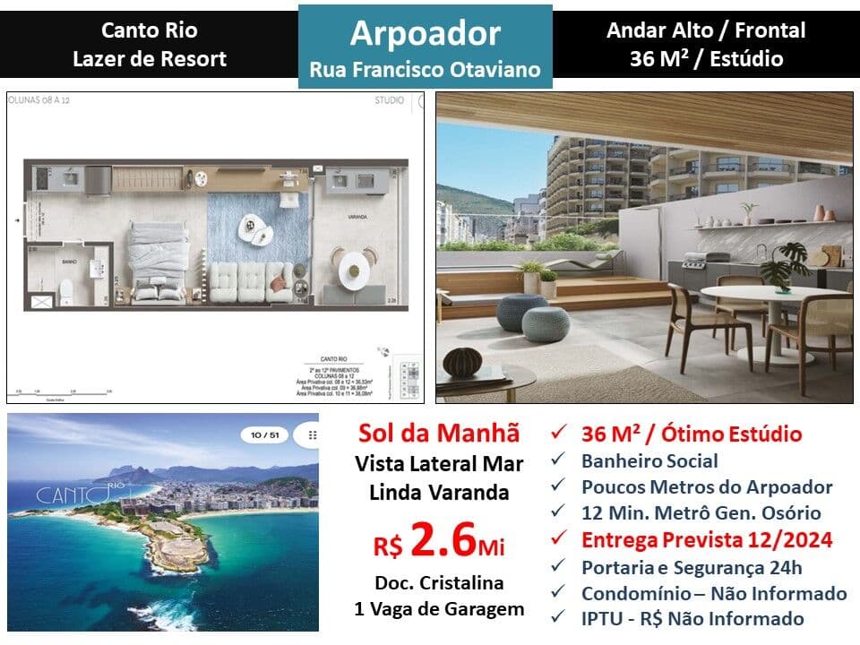 Apto Copacabana Francisco Otaviano Canto do Rio 36M²