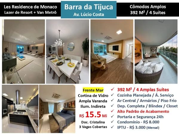 Apto Barra da Tijuca Praia Mônaco 392M²