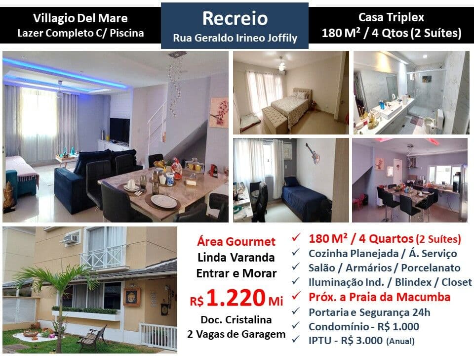 Casa Recreio Villagio Del Mare 180M³