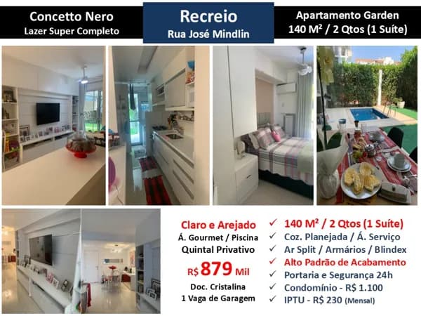 Apto Recreio Zico Concetto Nero 140M² Garden
