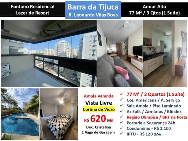 Apto Barra da Tijuca Curicica Fontano 77M²