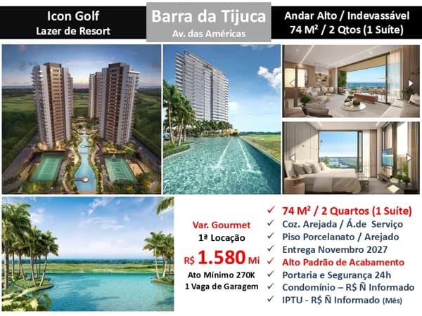 Apto Barra da Tijuca Icon Golf 74M²
