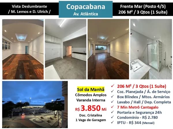 Apto Copacabana Praia Atlântica 206M²