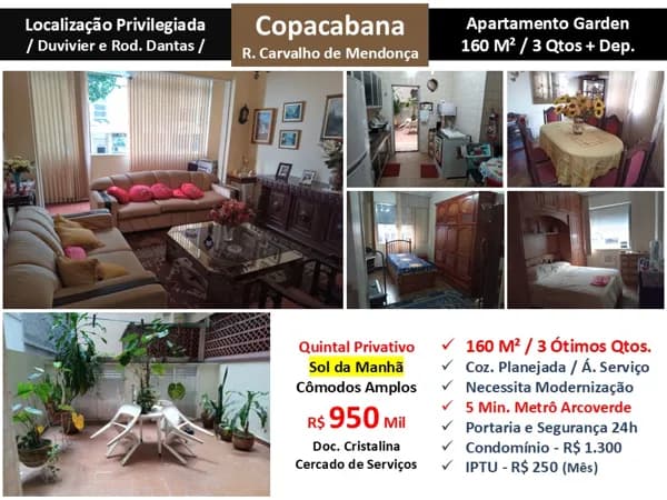 Apto Copacabana Carvalho de Mendonça 160M² Garden