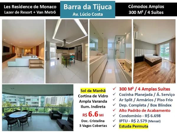 Apto Barra da Tijuca Praia Mônaco 300M²