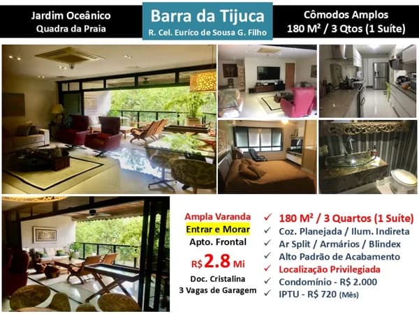 Apto Barra da Tijuca JO Eurico de Sousa 180M²