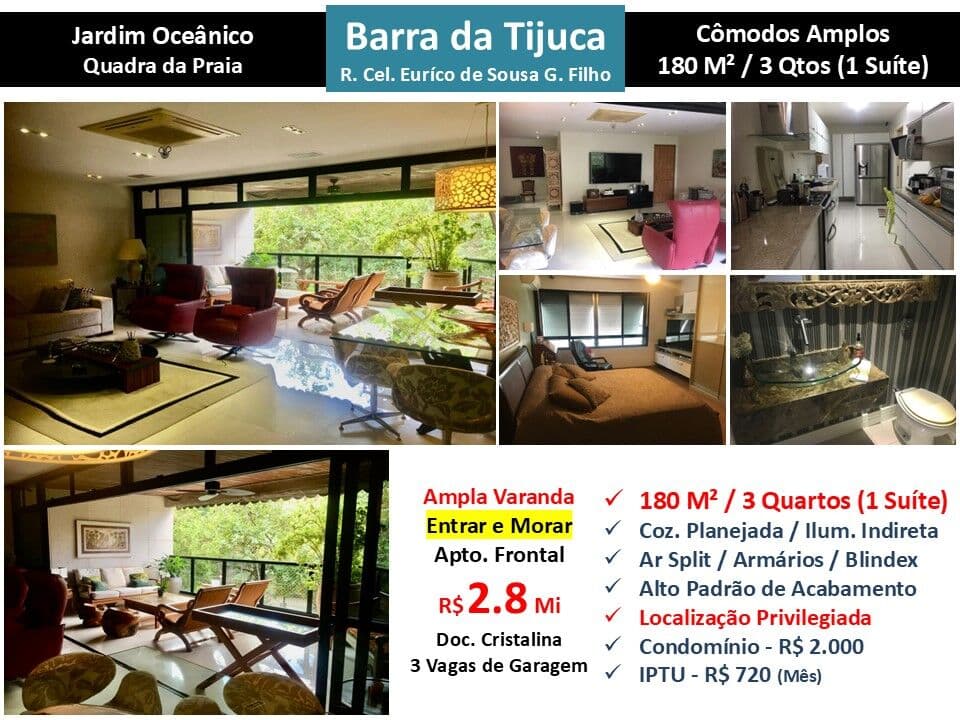Apto Barra da Tijuca JO Eurico de Sousa 180M²