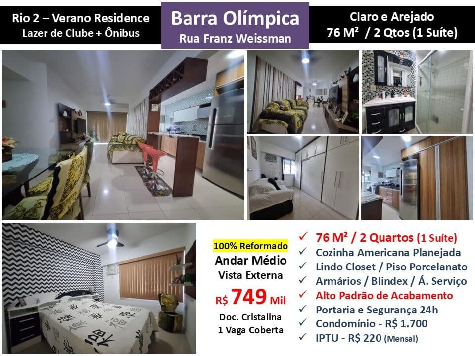 Apto Barra Olímpica Rio 2 Verano Residence 76M²