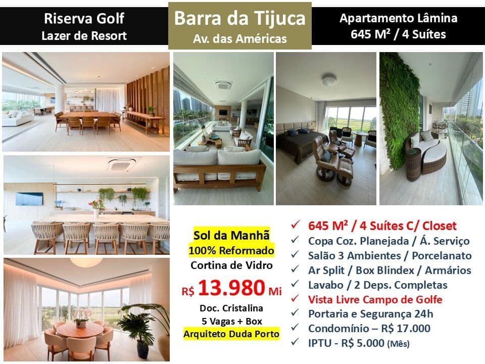 Apto Barra da Tijuca Riserva Golf 645M²