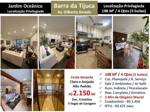 Apto Barra da Tijuca JO Gilberto Amado 198M²
