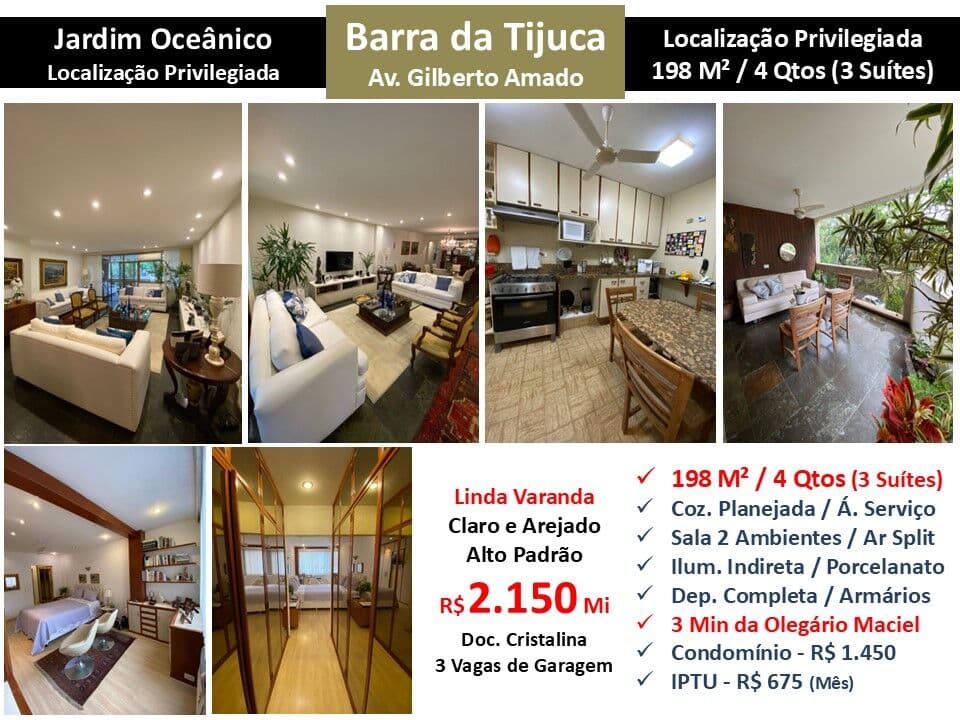 Apto Barra da Tijuca JO Gilberto Amado 198M²